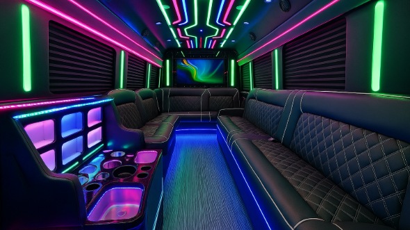 Interior of Charter Bus Company Harlingen's Party Bus in Harlingen